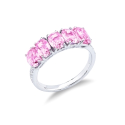 Anillo de oro blanco de 18k con diamantes y zafiros rosas