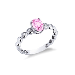 Anillo en oro blanco 18 quilates con un zafiro rosa y 2 diamantes