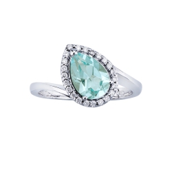 Anillo halo en oro blanco 18 quilates con una aguamarina y diamantes 2