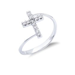 Anillo en oro blanco con cruz de diamantes