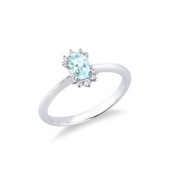 Anillo con aguamarina ovalada oro blanco 18K