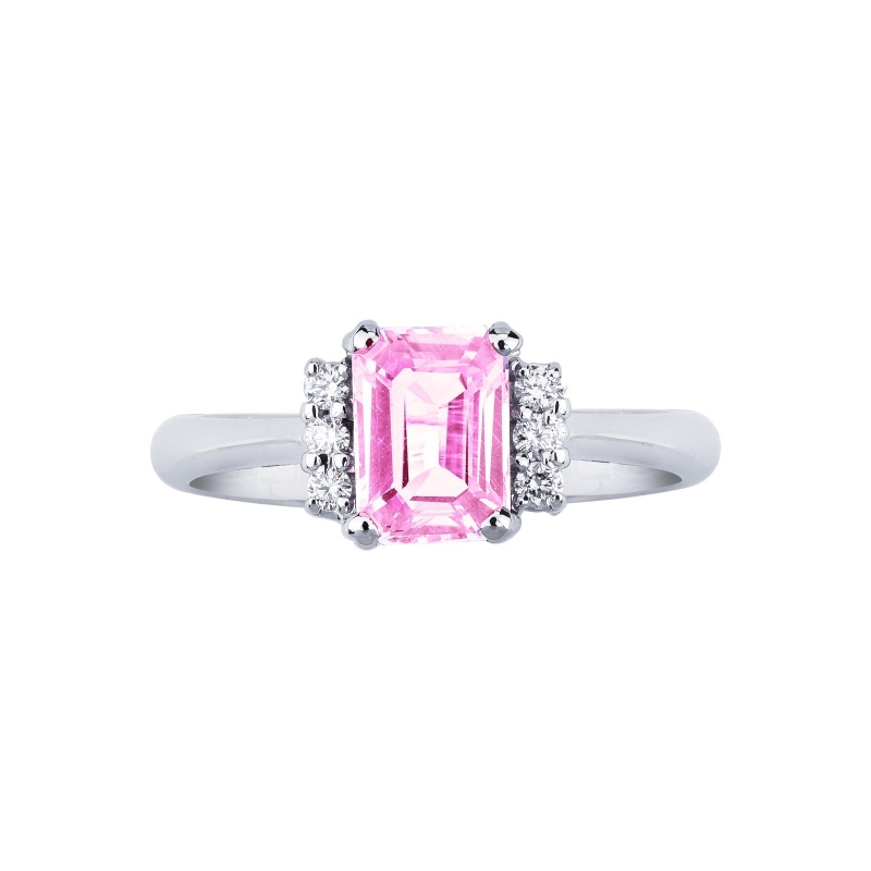 Anillo de oro blanco de 18 quilates con zafiro rosa Anillo de oro blanco de 18 quilates con zafiro rosa