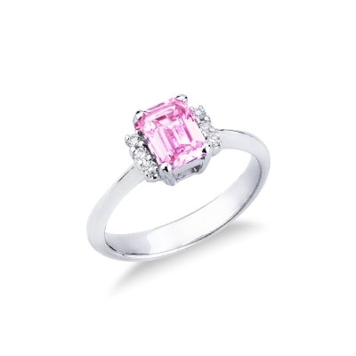 Anillo de oro blanco de 18 quilates con zafiro rosa