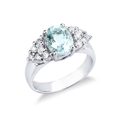 Anillo en oro blanco de 18k con aguamarina y diamantes