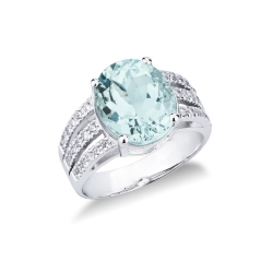 Anillo de banda en oro blanco 18 quilates con aguamarina y diamantes