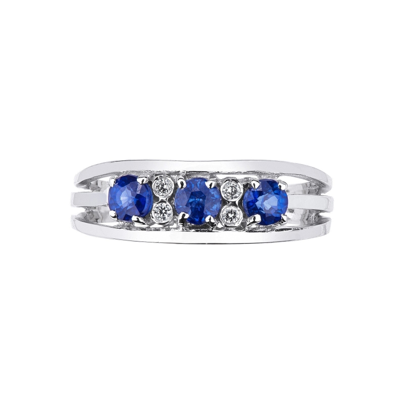Anillo mujer en oro blanco de 18k con zafiros azules y diamantes Anillo mujer en oro blanco de 18k con zafiros azules y diamantes