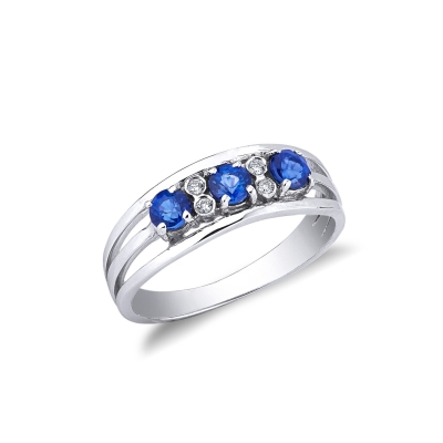 Anillo mujer en oro blanco de 18k con zafiros azules y diamantes
