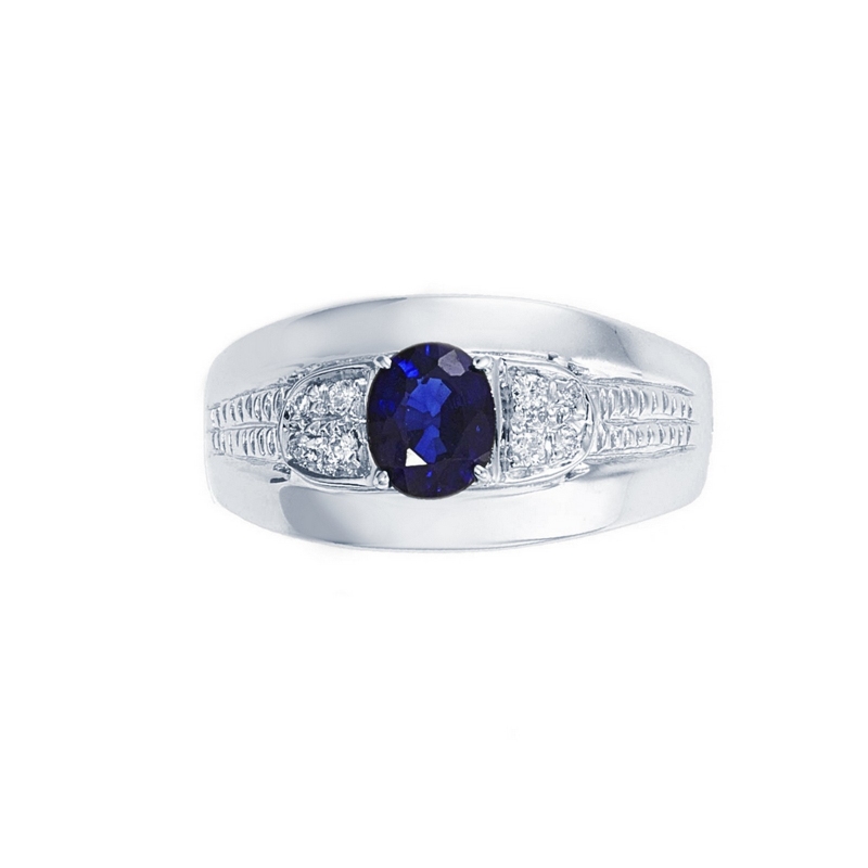 Anillo de oro blanco 18k con zafiro azul y diamantes Anillo de oro blanco 18k con zafiro azul y diamantes