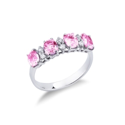 Anillo en Oro Blanco 18k con 4 zafiros rosa y diamantes