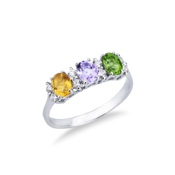 Anillo en oro blanco de 18 quilates con citrino, amatista, peridoto y diamantes