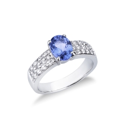 Anillo de banda en oro blanco de 18k con tanzanita
