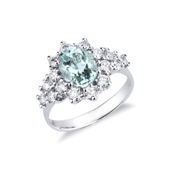 Anillo halo de oro blanco 18k con aguamarina