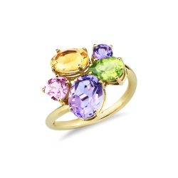 Anillo Rainbow con piedras de colores en oro amarillo 18k
