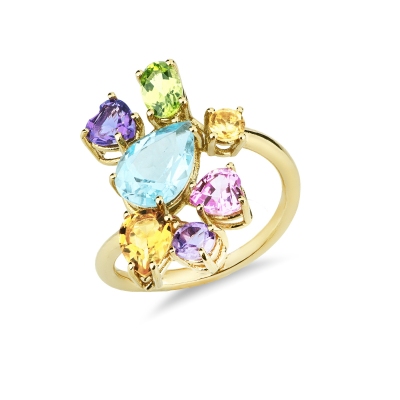 Anillo multicolor en oro amarillo de 18k
