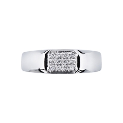 Anillo para hombre en oro blanco 18k con pavé de diamantes rectangular 2