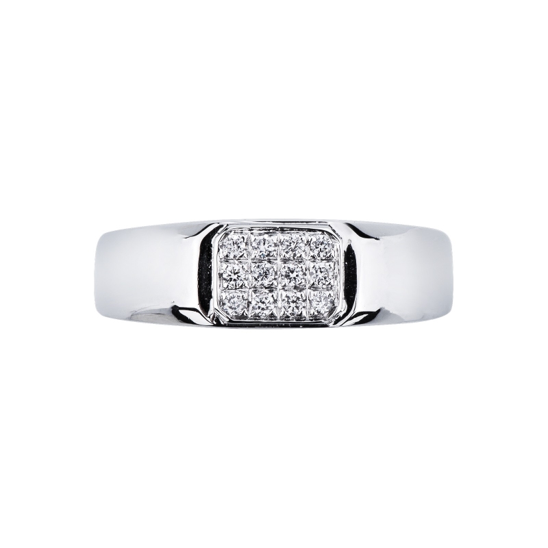 Anillo para hombre en oro blanco 18k con pavé de diamantes rectangular Anillo para hombre en oro blanco 18k con pavé de diamantes rectangular