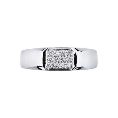 Anillo para hombre en oro blanco 18k con pavé de diamantes rectangular