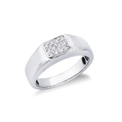 Anillo para hombre en oro blanco 18k con pavé de diamantes rectangular