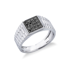 Anillo para hombre en oro blanco de 18k con pavé