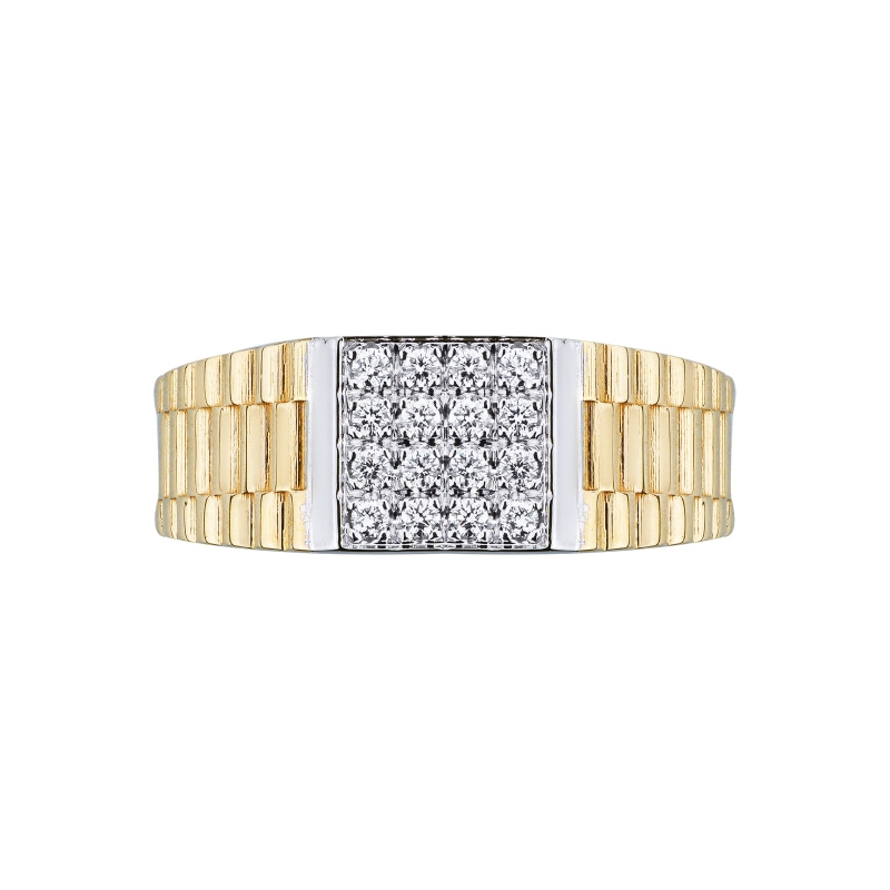Anillo en oro amarillo y blanco de 18k con pavé
