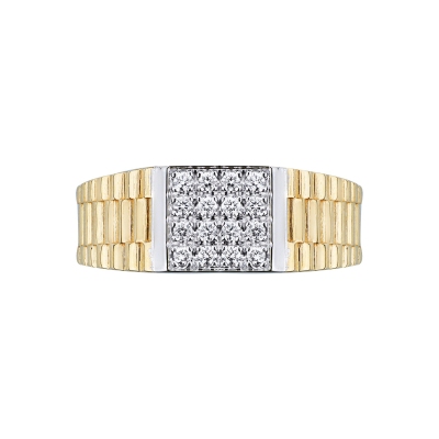 Anillo en oro amarillo y blanco de 18k con pavé