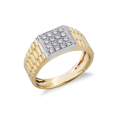 Anillo en oro amarillo y blanco de 18k con pavé