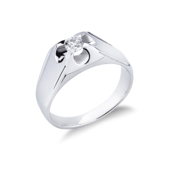 Anillo solitario hombre en oro blanco de 18k con diamante