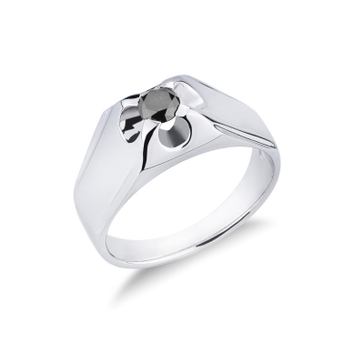 Anillo solitario hombre en oro blanco 18 quilates diamante negro