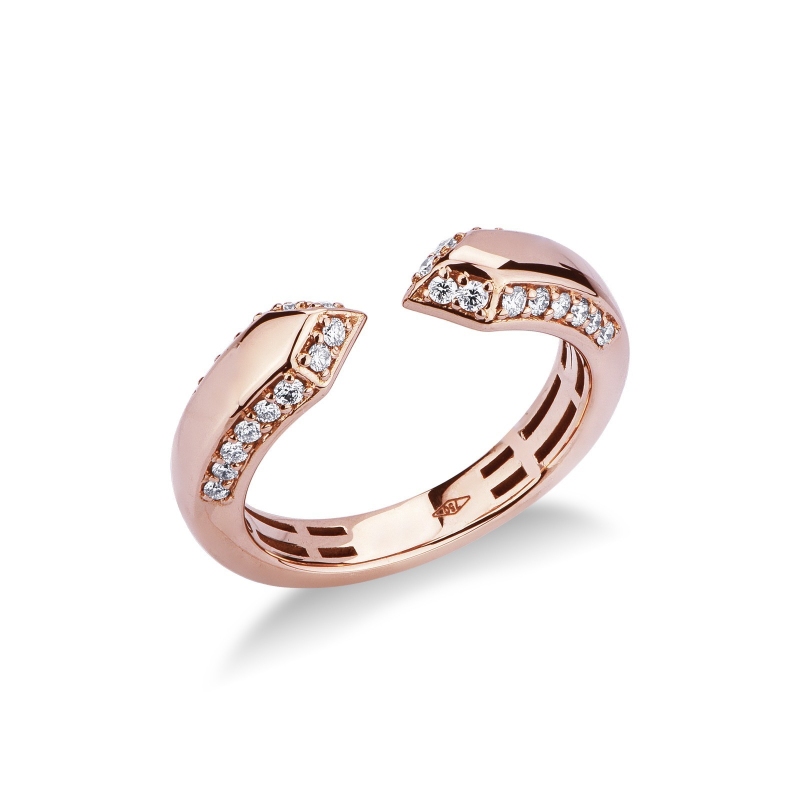 Anillo de diseño abierto en Oro Rosa 18k con diamantes