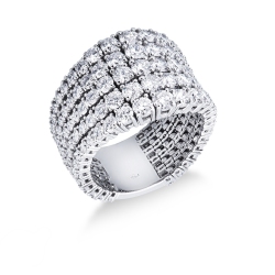 Anillo estilo tennis en oro blanco 18k con cinco filas de diamantes