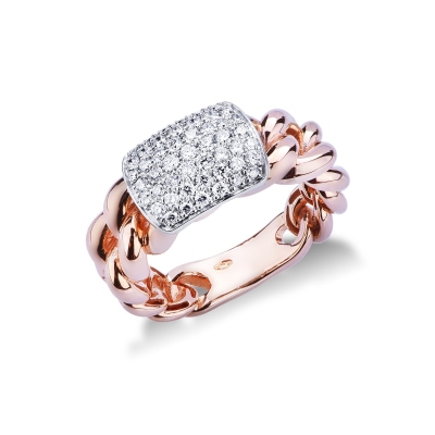 Anillo groumette en Oro Rosa y Blanco 18k con rectángulo de diamantes