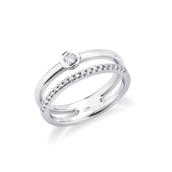 Anillo en oro blanco 18k con dos alianzas con diamantes