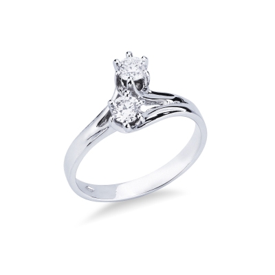 Anillo contrarié en oro blanco con dos diamantes