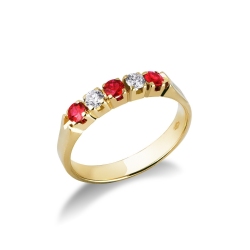 Anillo Eternity 5 Piedras Oro Amarillo 18k Diamantes y Rubíes