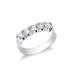 Media alianza con 5 diamantes 1,00 quilates en oro blanco 18 kilates