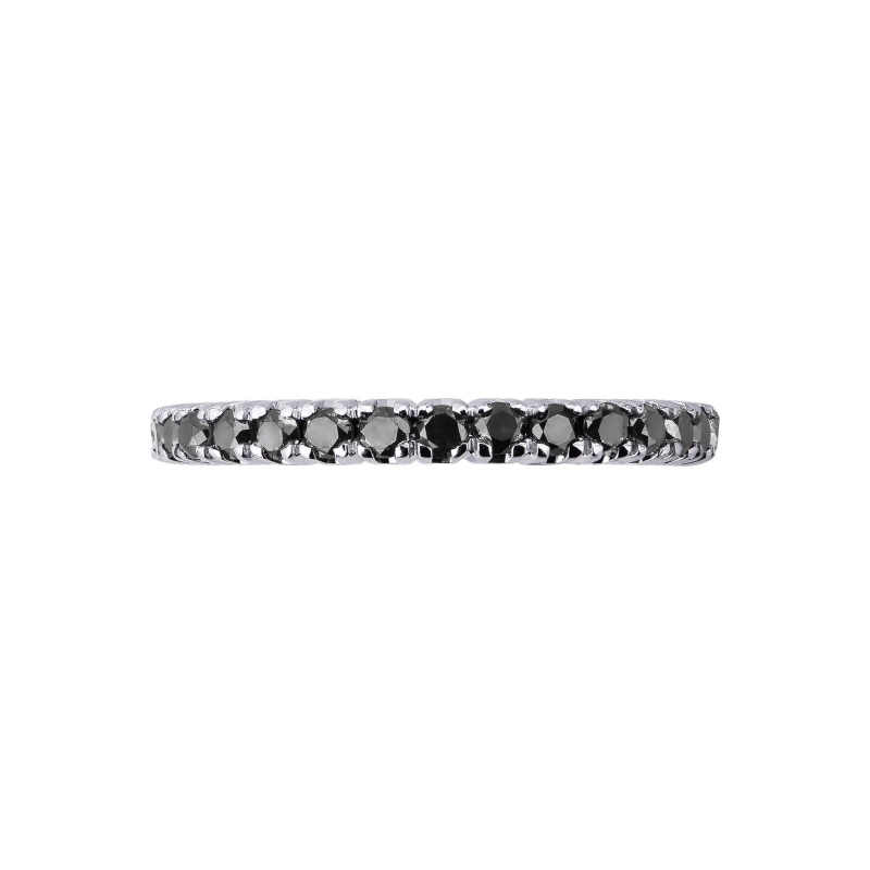 Anillo Eternity a griffe en oro blanco 18k con diamantes negros