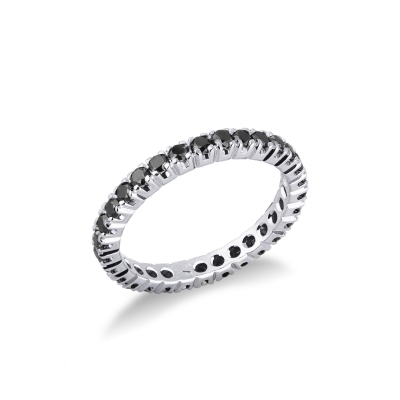 Anillo Eternity a griffe en oro blanco 18k con diamantes negros