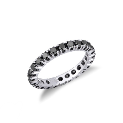 Anillo Eternity con garras en oro blanco 18k con diamantes negros