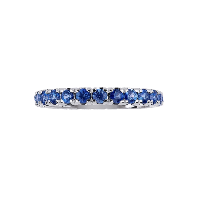 Anillo de eternidad con zafiros azules y diamantes oro blanco 18 kilates  Anillo de eternidad con zafiros azules y diamantes oro blanco 18 kilates