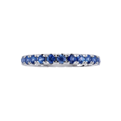 Anillo de eternidad con zafiros azules y diamantes oro blanco 18 kilates 