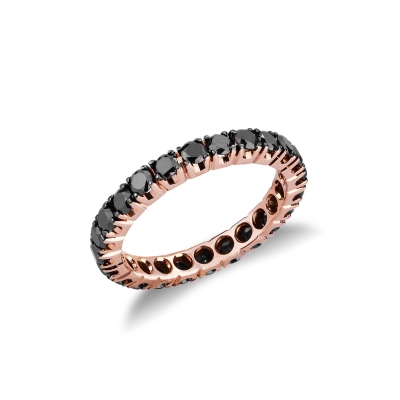 Anillo Eternity con garra en oro rosa de 18k con diamantes negros