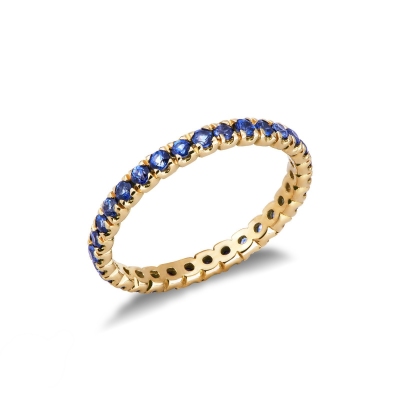 Anillo de la eternidad en Oro Amarillo 18k con zafiros azul