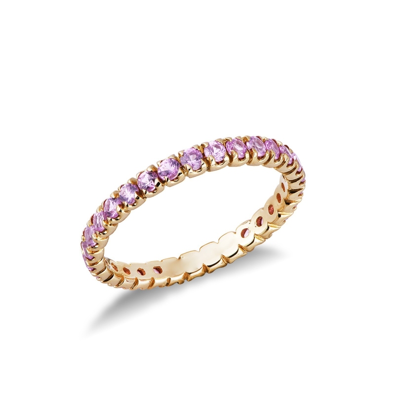 Anillo de eternidad con zafiros pink en Oro Amarillo 18k
