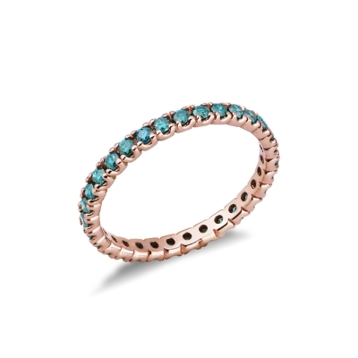 Anillo Eternity garras en oro rosa 18k con diamantes azules