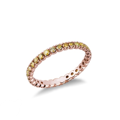 Anillo Eternity en oro rosa 18k con diamantes amarillos