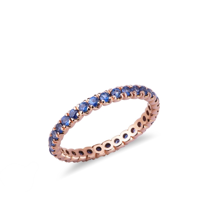 Anillo de eternidad con zafiros blue en Oro Rosa 18k