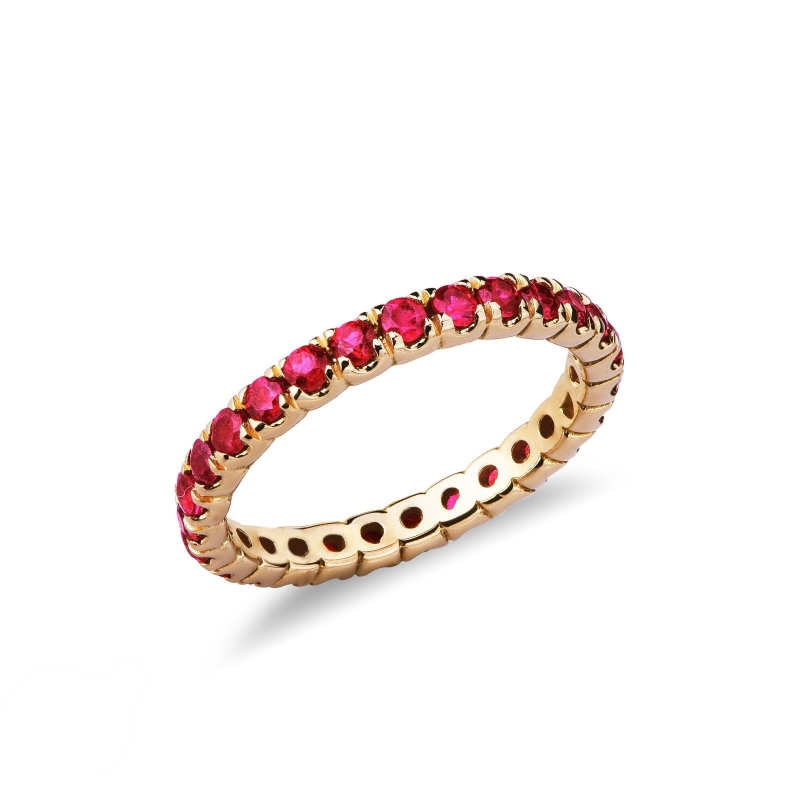 Anillo eternity con griffe en Oro Amarillo 18k y rubíes