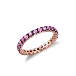 Anillo oro rosa 18k zafiros rosa puntas brunidas
