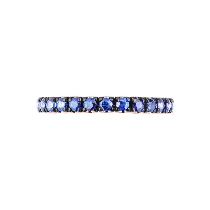 Anillo oro rosa 18k zafiros azul puntas brunidas