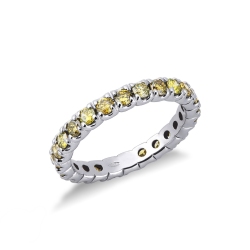 Anillo de la Eternidad oro blanco 18k diamantes amarillos